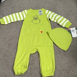 Kids Lime Green Grinch Footie with Hat